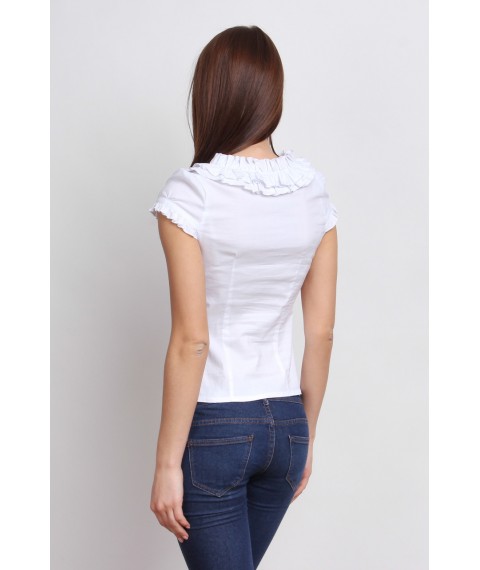 White women's blouse with ruffles, short sleeve P72