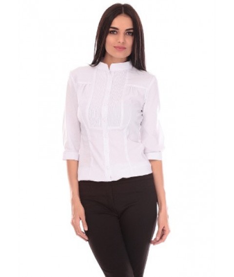 Блуза біла офісна з рукавом 3/4, комір-стійка Р101