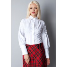 Business white women's blouse with puff sleeve P01