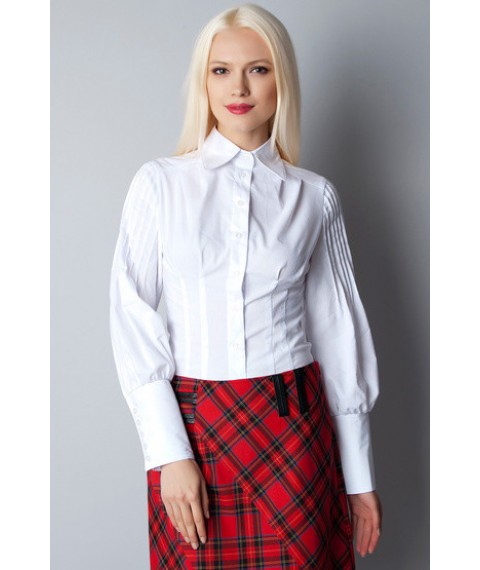 Business white women's blouse with puff sleeve P01