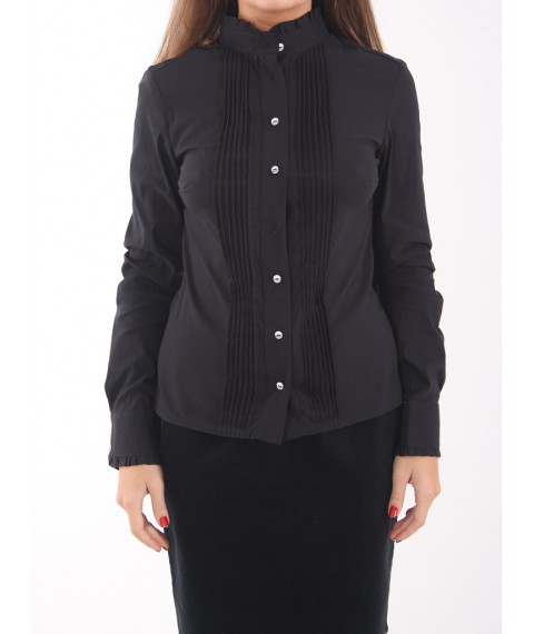 Блуза жіноча чорна, комір-стійка з рюшами Р104