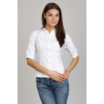 Біла бавовняна ділова блузка, комір — сорочковий, Р101