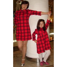 Dress set for mother and daughter, red check