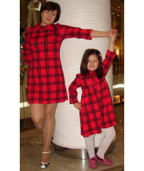 Dress set for mother and daughter, red check