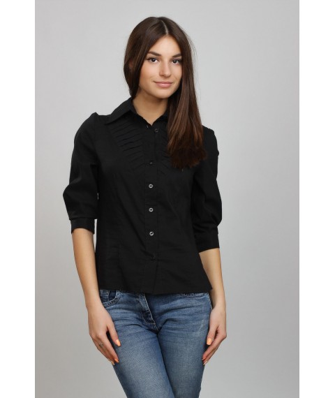 Блуза женская черная, декоративная кокетка Р75