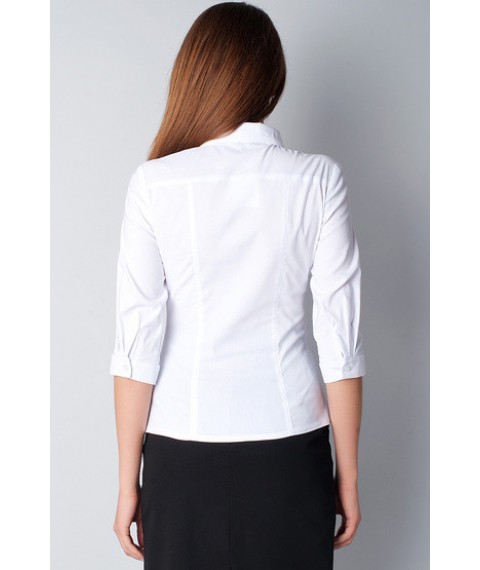 White cotton business blouse, shirt collar, P101