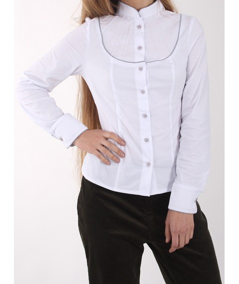 White women's blouse with decorative yoke P70