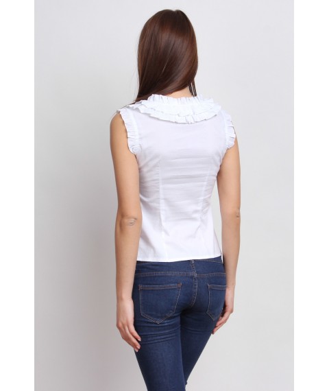 White women's blouse with ruffles, sleeveless P72