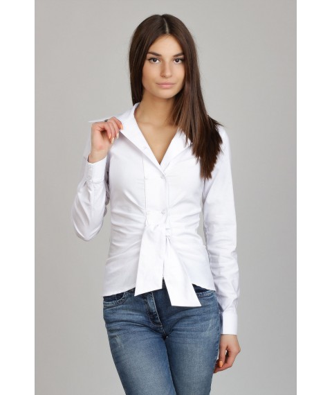 Белая женская блузка двубортная с поясом Р10