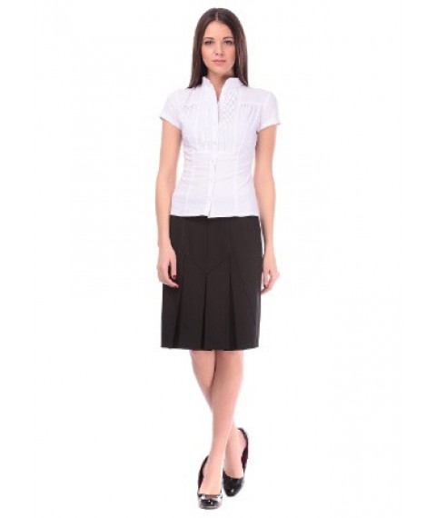 White office blouse with short sleeves, stand-up collar P101