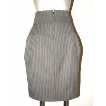 Women's gray striped skirt with pockets and a high belt J44