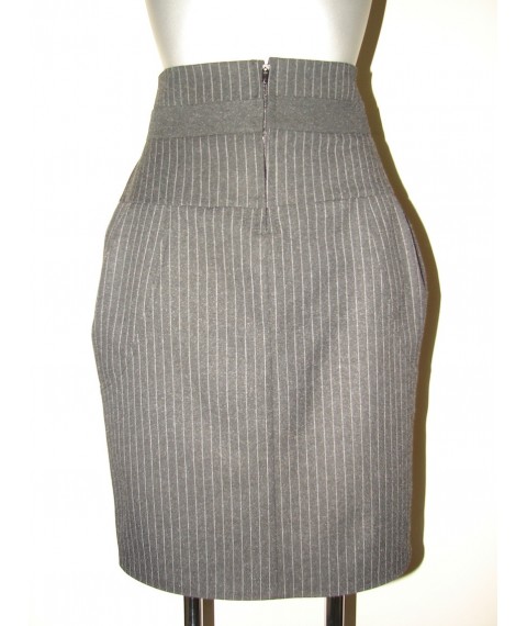 Women's gray striped skirt with pockets and a high belt J44
