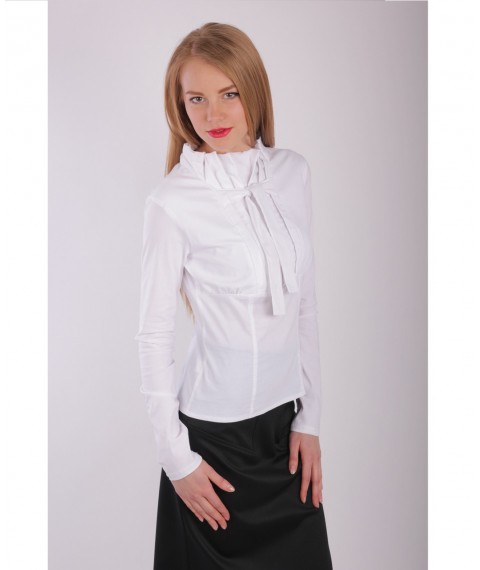 White women's blouse with frill and bow P68