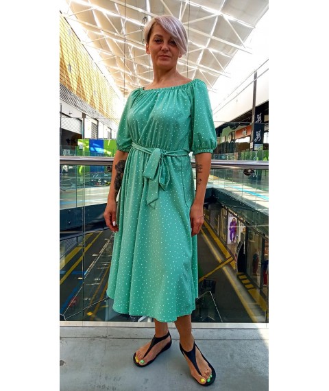 Mint polka dot midi dress with elastic