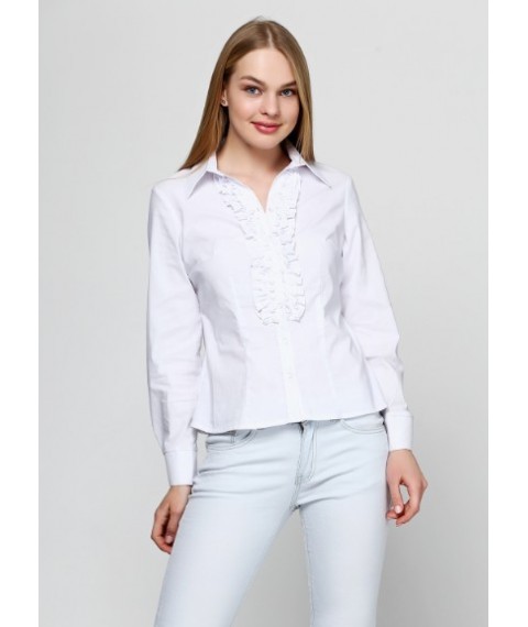 White cotton business blouse with ruffle to waist, P60