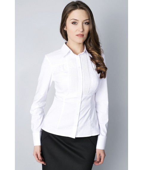 White office blouse with long sleeves, shirt collar P101