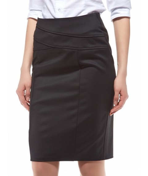 Women's black narrow skirt with decorative yoke J61