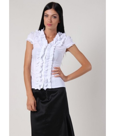 White women's blouse with ruffles, short sleeve P72