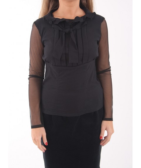 Blouse with transparent mesh sleeves