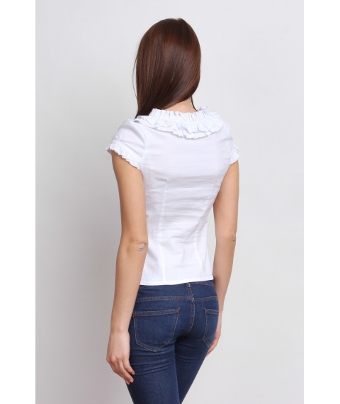 Белая женская блузка с рюшами, короткий рукав Р72
