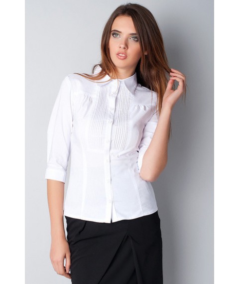 White cotton business blouse, shirt collar, P101