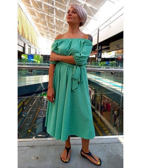 Mint polka dot midi dress with elastic