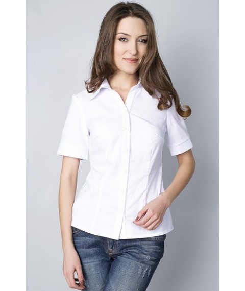 White classic blouse with short sleeves P60