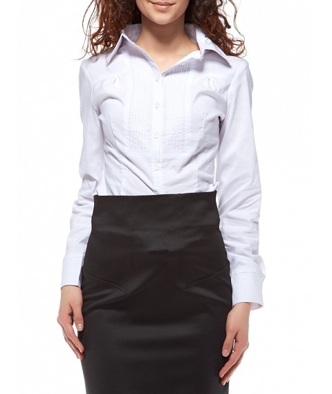 Блуза біла офісна з довгим рукавом, комір — сорочковий Р101