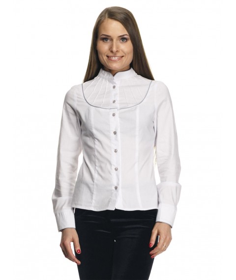 White women's blouse with decorative yoke P70