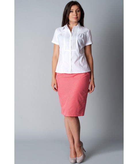 Блуза белая офисная с коротким рукавом, воротник - рубашечный Р101