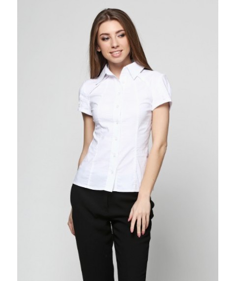 Классическая белая женская рубашка с коротким рукавом  Р93