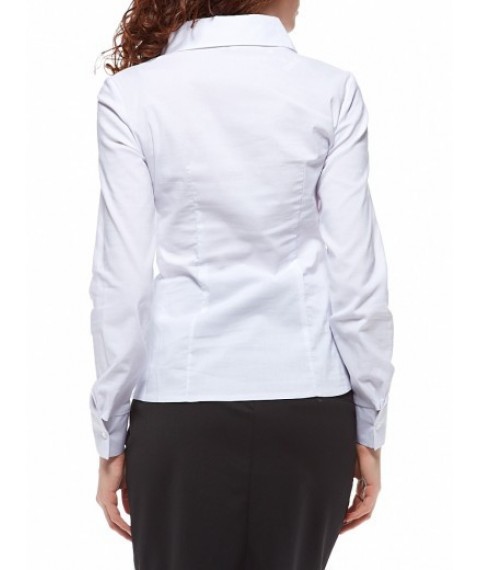 White cotton business blouse with ruffle to waist, P60