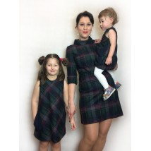 Set of dresses for mother and two daughters, check