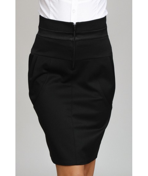 Women's black skirt with pockets and a high belt J44