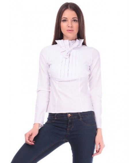 White women's blouse with frill and bow P68