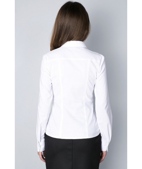 Блуза біла офісна з довгим рукавом, комір — сорочковий Р101