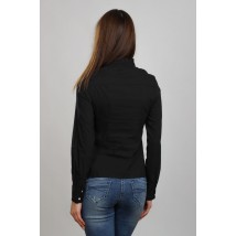 Women's black blouse, stand-up collar with ruffles P104
