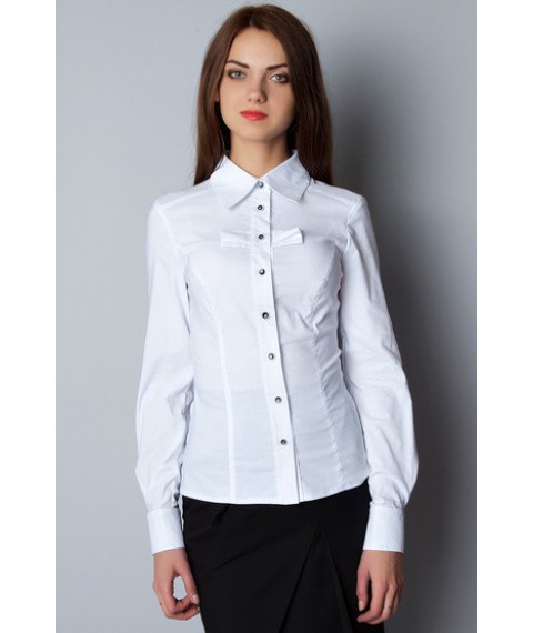 Блуза белая, длинный рукав, с бантиками Р106