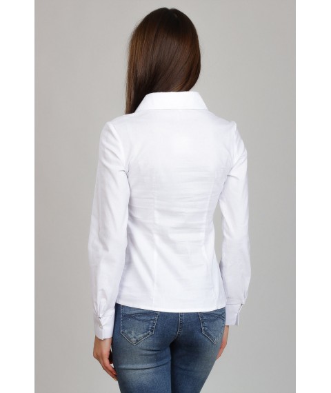 White cotton business blouse with ruffle to waist, P60