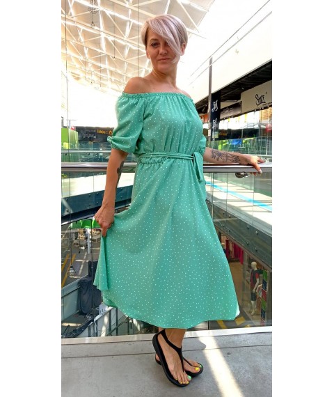 Mint polka dot midi dress with elastic
