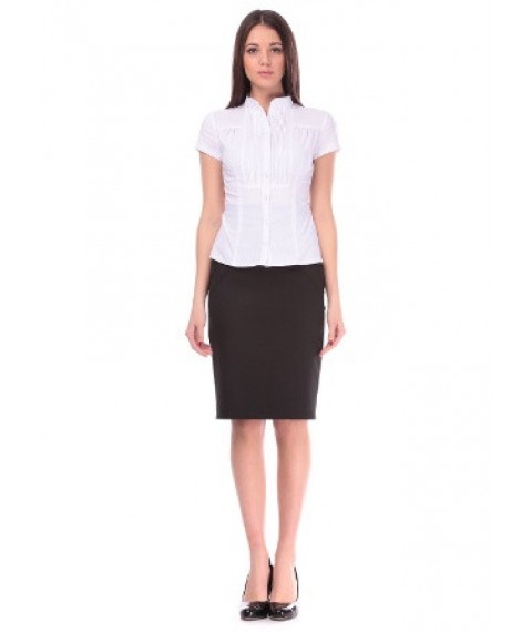 White office blouse with short sleeves, stand-up collar P101