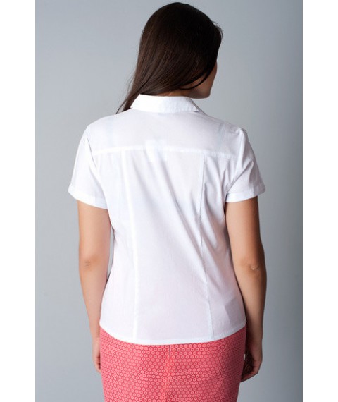 Блуза біла офісна з коротким рукавом, комір — сорочковий Р101