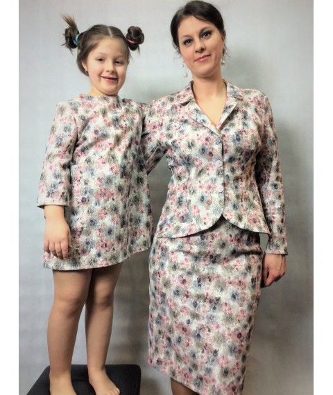 Suit for mother and dress for daughter made from the same materials