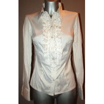 Женская белая рубашка с рюшами Р60