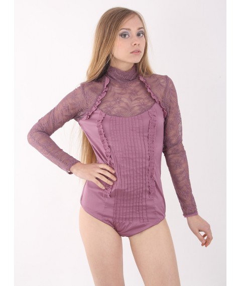 Bodysuit with ruffles and guipure, color freesia P88