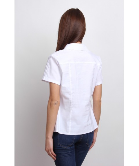 Блуза біла офісна з коротким рукавом, комір — сорочковий Р101