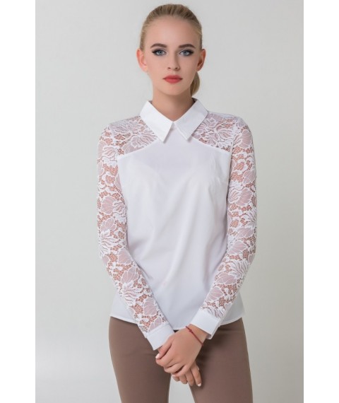 White women's blouse with lace sleeves