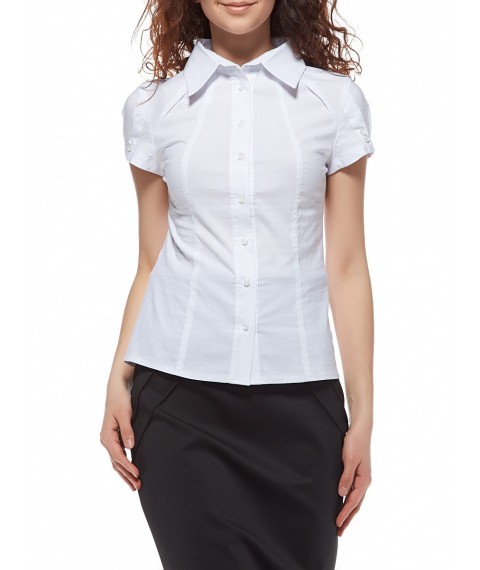 Классическая белая женская рубашка с коротким рукавом  Р93