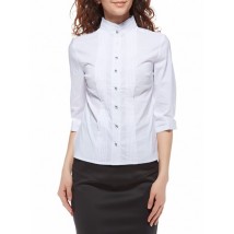 White blouse, stand-up collar with ruffles P104