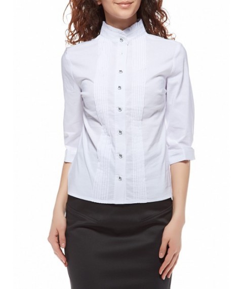 White blouse, stand-up collar with ruffles P104